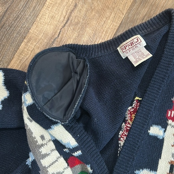 Vintage PBJ Sport Navy Blue Lighthouse Nautical Novelty Cardigan Size Large - Picture 11 of 16
